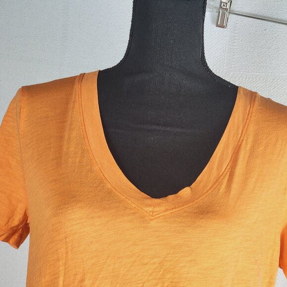 Loft Orange Cream V-Neck Cotton Short Sleeve Hi Low Classic Basic T-Shirt Size M - Picture 5 of 16